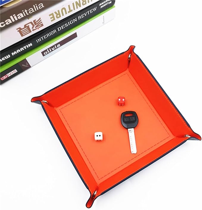 Valet Tray Desktop Storage Organizer – Vegan Leather Catchall Bedside Vanity Tray Nightstand Caddy Holder for Remote Controller, Watch, Keys, Phone, Wallet, Coin, Jewelry (Orange/Black)
