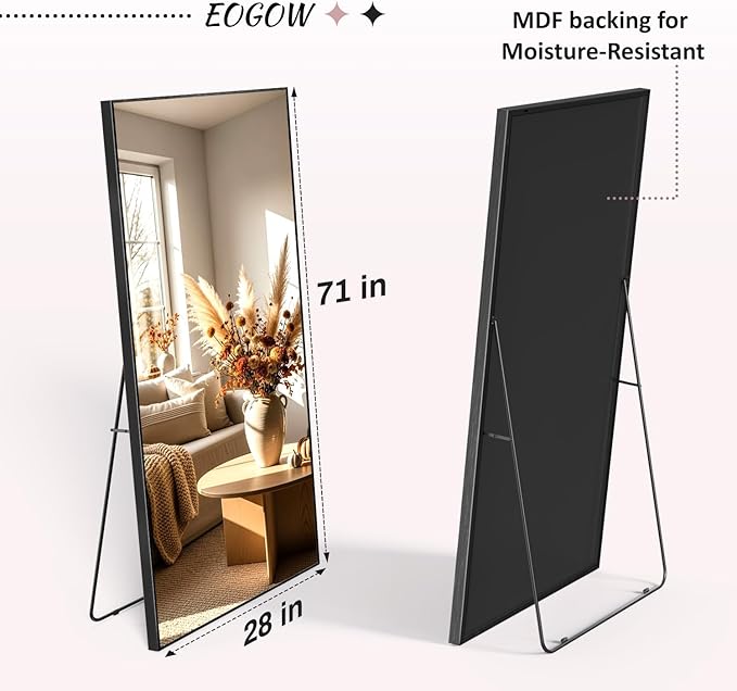 EOGOW 71" x 28" Full Body Mirror,Tempered Glass Shatterproof Full Length Mirror with Stand, Hanging, Wall Mounted Leaning for Bedroom Living Room Entryway