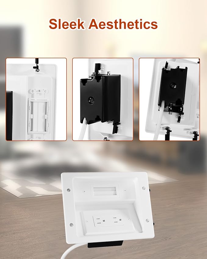 in Wall Cable Concealer Kit with Recessed TV Outlet Box 2 Hole Socket, 9ft Cord, Cable Management Kit with TV Cable Management, HDMI Cables and Home Theater Systems