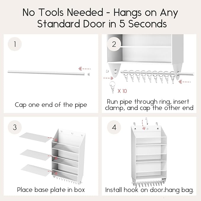 Homsorout Over the Door Hat Rack - 3-Layer Design Hat Organizer Holds 30-36 Hats with 10 Hooks, Ideal Hat Rack for Door, Over the Door Organizer for Closet, Apartment, Bedroom, Dorm, 1 Pack, White