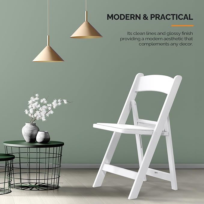 VINGLI Resin Folding Chairs with Cushion, Foldable Plastic Chair with Comfortable Padded Seats, Perfect for Event Party Indoor Outdoor, White, 4 PC