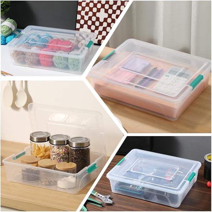Plastic Storage Containers Clear Craft Storage Bins with Grey Handle,Organizer Box with Durable Lids Stackable Containers for Organizing Craft and Tools (4 Pack-10 Quart Green)