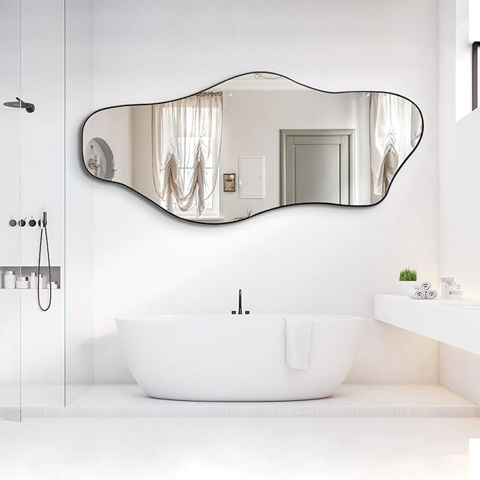 Irregular Mirror Full Length, 67"x31" Asymmetrical Tempered Glass Mirrors, Modern Large Organic Frameless Mirrors for Living Room Bedroom Hallway Entryway, Horizontal or Vertical Hanging