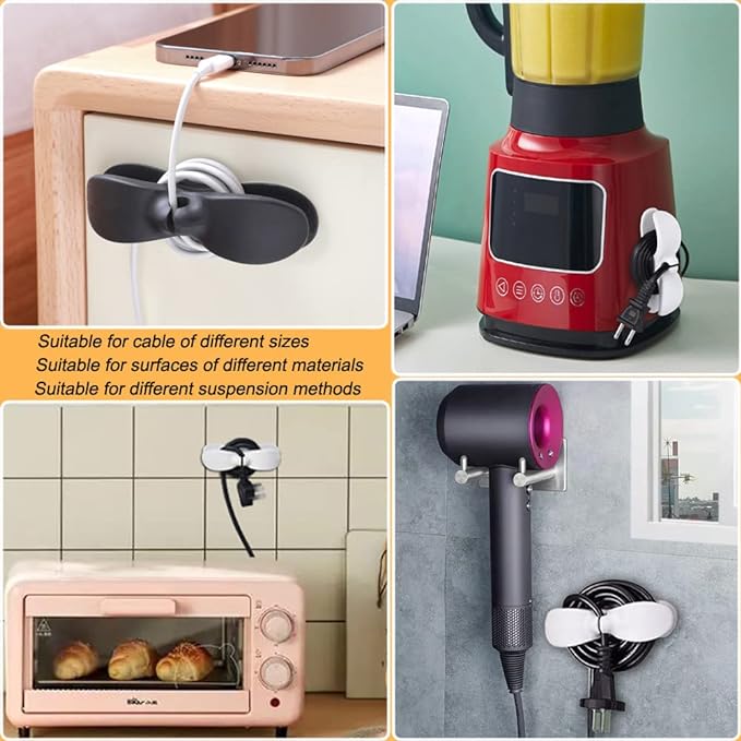 SisBroo Cord Organizer for Appliances, 4PCS Kitchen Appliance Cord Winder Cord Organizers, Cord Holder Cord Wrapper for Appliances Stick on Pressure Cooker, Mixer, Blender, Coffee Maker, Air Fryer