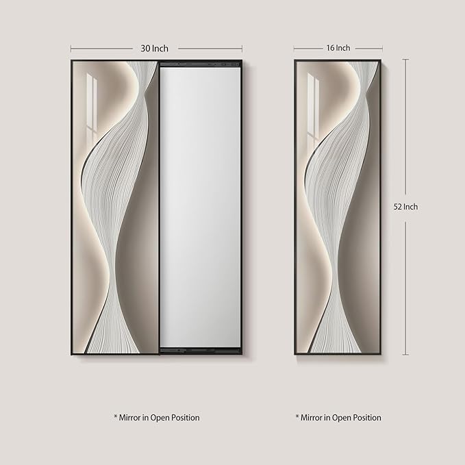 Framed Sliding Full Length Wall Mounted Mirror, Large Vertical Modern Abstract Full Body Mirrors for Wall Decor Living Room, Minimalist Elegant Silver White Mirror Wall Art for Bedroom, Hallway