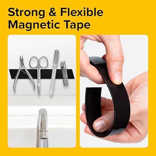 Super Sticky Magnetic Tape (10 feet x 1 inch) - Stong Magnet Strip with Adhesive Backing for DIY & Crafts - Easy to Cut and Mount on Fridges, Whiteboards & More
