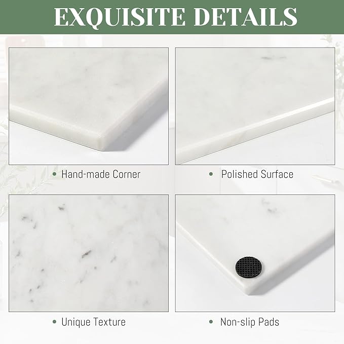 Natural Marble Cutting Boards for Kitchen - 12" x 8" White Marble Cheese & Charcuterie Serving Board - Stone Cutting Board & Pastry Slab - Premium Stone Kitchen Tray Gift for Counter