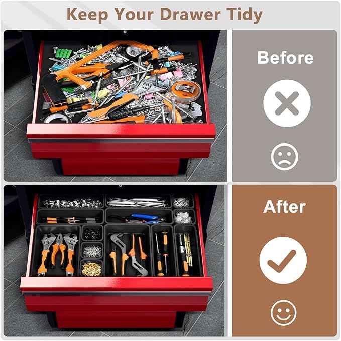 A-LUGEI【X-Large Size】【5 Pcs】 Tool Box Organizer Tray Divider【Single Size】 Desk Drawer Organizer Bin, Garage Organization and Storage Toolbox for Rolling Tool Chest Cart Cabinet WorkBench Part Widget
