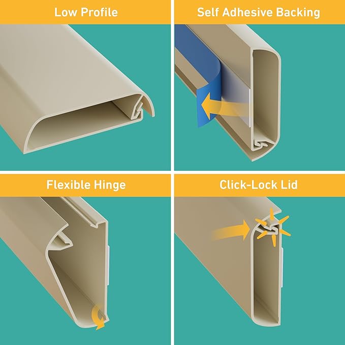 D-Line TV Wall Mount Cord Hider, Hide Mounted TV Cables, Wire Covers, Self Adhesive Cover for Cords, Paintable, Low Profile, Seamless Cable Raceway - 2.36in W x 0.59in H x 15.7in L - Beige