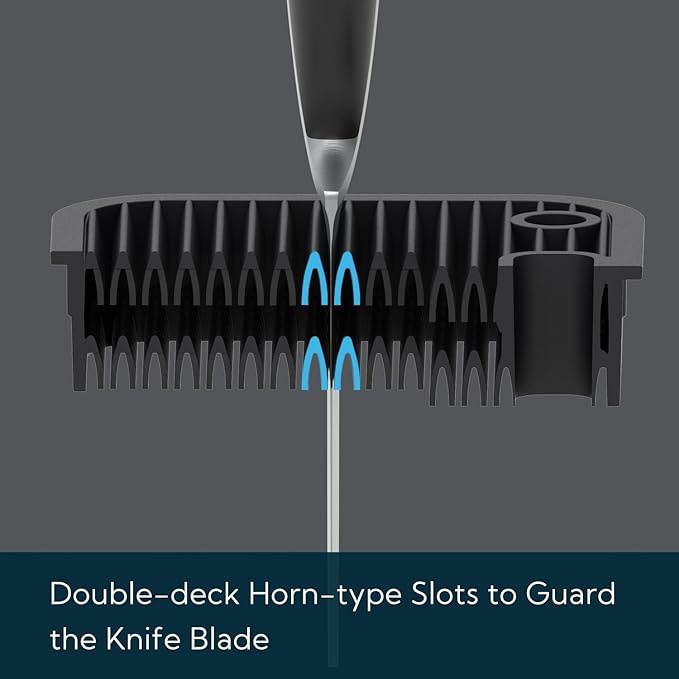 KITCHENDAO Deluxe Universal Knife Block with Slots for Scissors and Sharpening Rod - Acacia Wood Knife Block For Safe, Space Saver Knives Storage - Unique Slot Design to Protect Blades