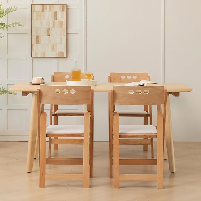 Wooden Folding Chair with Soft Cushion, Simple and Stylish, Comfortable and Durable, Suitable for Weddings, banquets and Events, 2 Sets, high backrest Natural，Linen pad