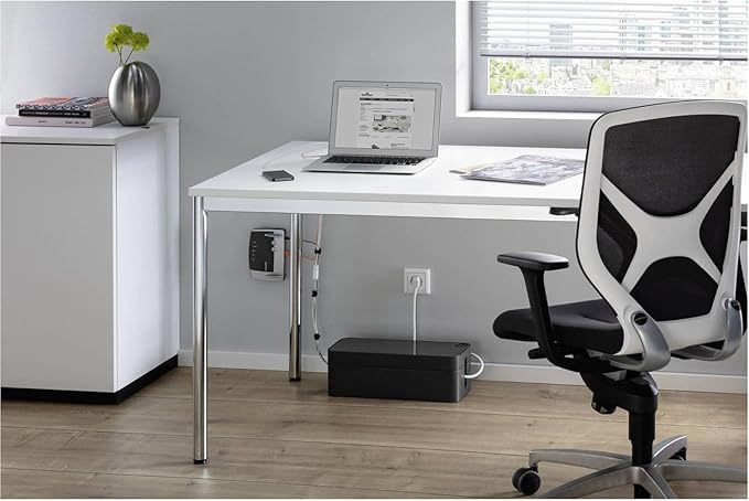 Durable Cavoline Cable Management Box L - Safely Store Power Blocks and Cables - USB Cable Outlet for Charging Devices - Made of Flame Retardant Plastic - Large Box in Graphite