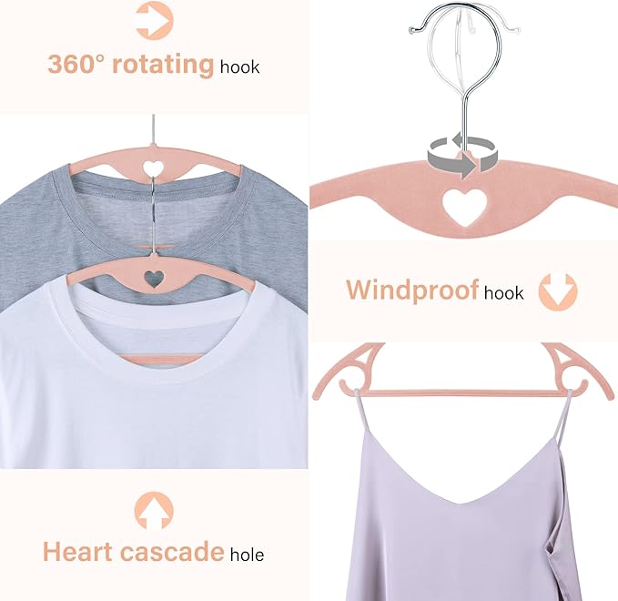 Velvet Hangers 50 Pack: Felt Clothes Hangers Heavy Duty Shirt Sweater Hangers No Shoulder Bump Non Slip Slim Thin Coat Hangers for Closet - Pink