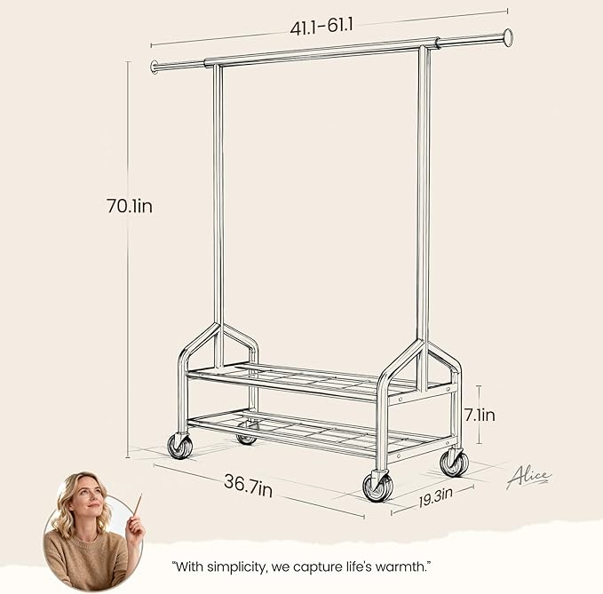 Heavy Duty Clothes Rack, Rolling Clothing Rack Load 650 LBS for Hanging Clothes with 2 Sturdy Shelves, Metal Garment Rack with Wheels for Bedroom, Laundry Room, Retail Store, Black