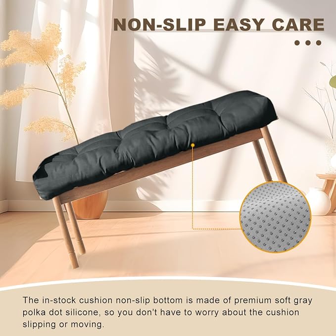 Bench Cushion 36 inches,Indoor/Outdoor Non-Slip Tufted Cushions, Premium Waterproof Linen, Soft Piano Sofa Cushions, High-Density Memory Foam(Black-36x14 x 4 in)