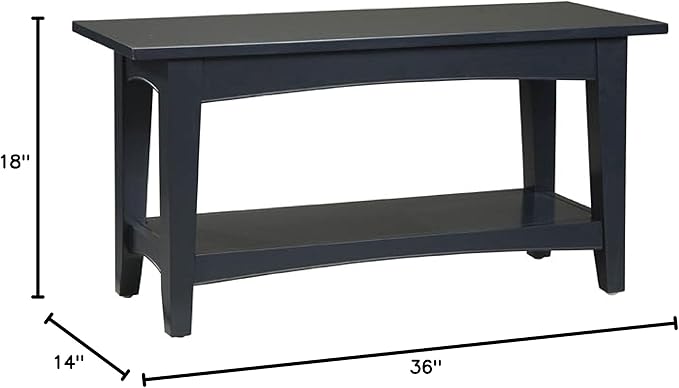 Alaterre Furniture Shaker Cottage Bench with Shelf, 36" W, Charcoal Gray