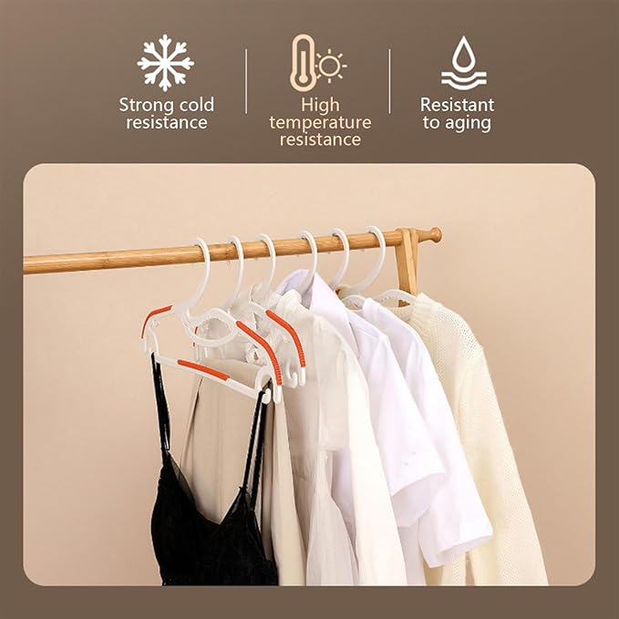 10-Pack Non-Slip Plastic Hangers, Space-Saving, Anti-Marking, Windproof Small Hook, Ideal for Wet & Dry Clothes, Slim Design, Gray/Orange, Strong Shoulders, Multi-Function Household Hangers