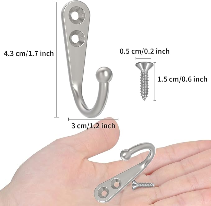 POZEAN 60 Pack Wall Hooks for Hanging, Heavy Duty Small Coat Hooks Wall Mounted for Living Room, Bathroom, Kitchen, Bedroom for Key, Cup, Bag, Hat, Scarf, and More (Silver)