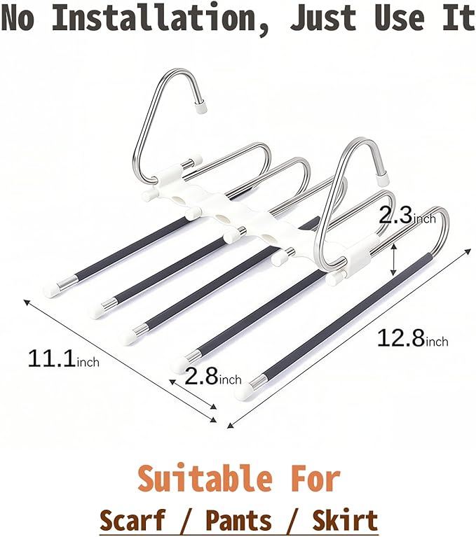Pants Hangers Space Saving 5 Tier - 2 Pack Closet Organizers and Storage Closet Organizer,Anti-Slip Design,Closet Organizers and Storage for Pants Jeans Skirts Scarf Legging