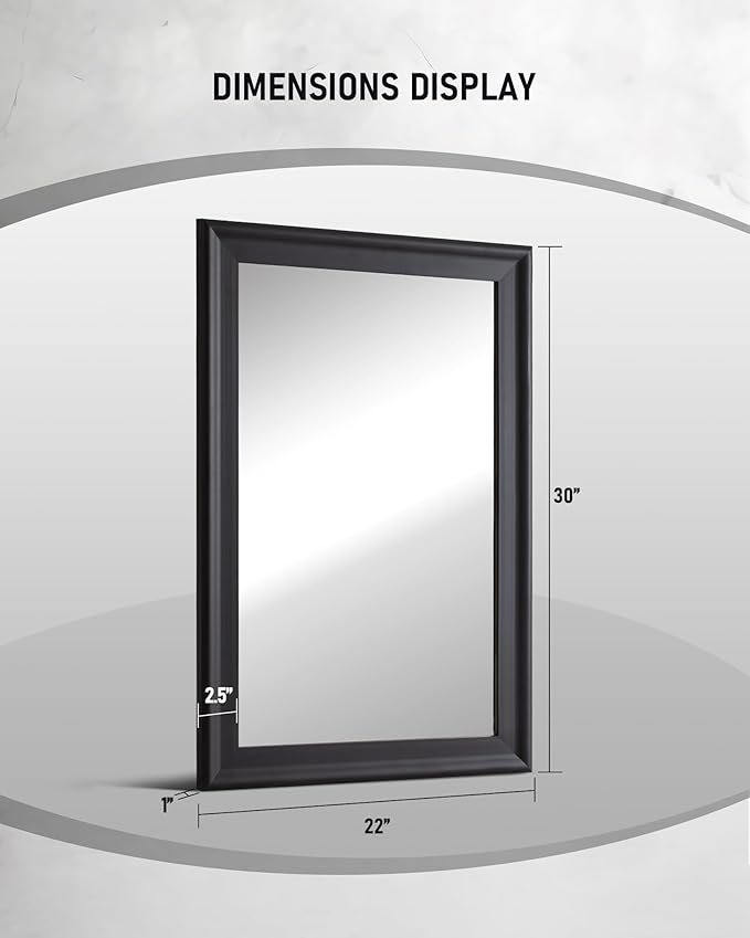 CULER Black Wood Wall Mirror for Bathroom,Rectangle 20 x 30 inch Hanging Vanity Mirrors with Wooden Frame for Living Room,Bedroom,Entryway