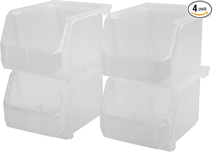 ReadySpace Plastic Containers for Organizing and Storage Bins for Drawers, Desks, Office Organization, and Garage, Stackable Bins, Medium-Tall (7" x 11" x 8"), 4-Pack, Black