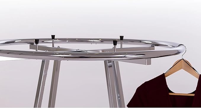 Econoco 36-Inch Folding Round Garment Rack, Adjustable 48–66″ Height Retail Display, Chrome Finish