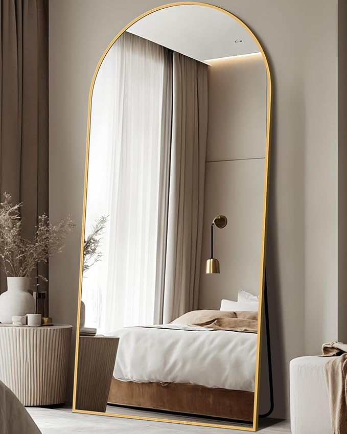 Full Length Mirror, Arched Floor Mirror Freestanding, Floor Standing Full Body Mirror with Stand for Bedroom, Hanging Mounted for Living Room Cloakroom