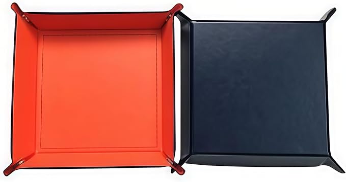 Valet Tray Desktop Storage Organizer – Vegan Leather Catchall Bedside Vanity Tray Nightstand Caddy Holder for Remote Controller, Watch, Keys, Phone, Wallet, Coin, Jewelry (Orange/Black)
