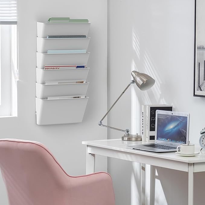 Gawerk Clear Acrylic Single Pocket, Plastic Hanging Wall Mount File Holder for Office Home (White, 3 Pack)