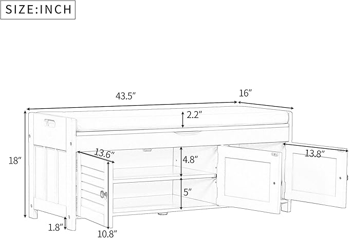 SOFTSEA Storage Bench with 3 Shutter Shaped Doors, Wooden Shoe Bench with Removable Cushion and Hidden Storage Space, Espresso