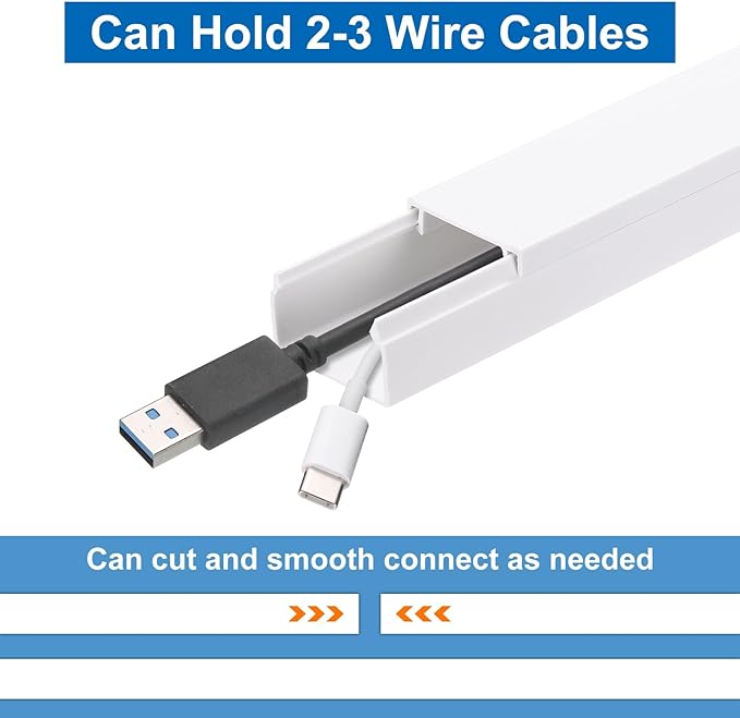 HARFINGTON 5pcs Cord Hider Wall 15inx0.94inx0.55in (LxWxH) PVC Cable Cover Self Adhesive Wire Hider Wall Mounted TV Cable Raceway for Cables Management (75in Total Length),White
