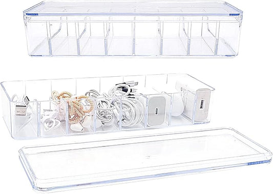 2 Pack Cable Organizer Box with Wire Ties Plastic Cord Storage Box with Lid for Home Office Organizers Storage Accessories