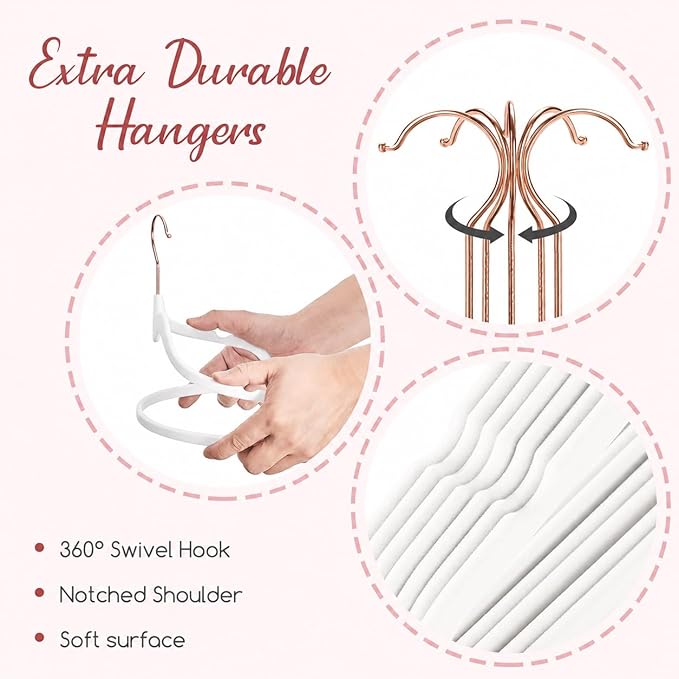 HOUSE DAY White Velvet Hangers 60 Pack, Non Slip Flocked Felt Hangers, Sturdy Velvet Clothes Hanger, Cute Heart Heavy Duty Coat Hanger, Ultra Slim for Closet Space Saving