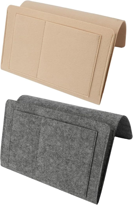 2Pcs Bedside Pocket Storage Holder, Felt Hanging Bed Caddy Organiser Bag, Sofa Bunk Beds Organizer for Mobile Phone, iPad, Remote Control, Books, Glasses, Magazine (Gray and Beige)