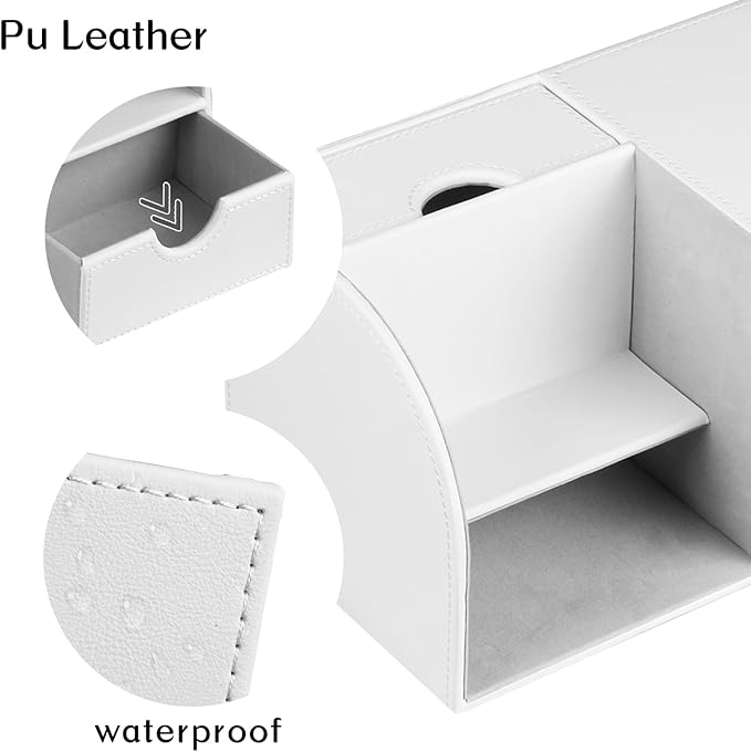Square Tissue Box Cover with Tray and Organizer, Multi-Functional Decor Cube Tissue Box Holder, Tissue and Remote Control Holder, for Vanity, Nightstand, Bathroom, Home, Office