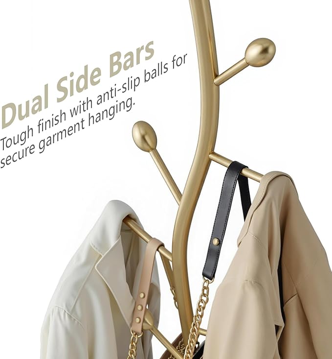 sawsile Gold Coat Rack Freestanding,Coat Hanger Stand with Natural Marble Base,Modern Sturdy Metal Clothes Rack Standing Hall Tree Hanger for Hats,Scarf, Bag, Jacket
