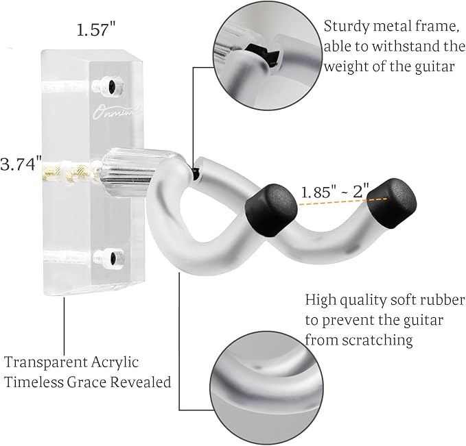 Onmiwod Guitar Wall Mount 2 Pack, Acrylic Guitar Hanger, U-Shaped Guitar Wall Hanger Mount, Guitar Holder Hook Stand Wall for Acoustic, Electric Guitar, Banjo, Bass, for Guitar Player Men Boy