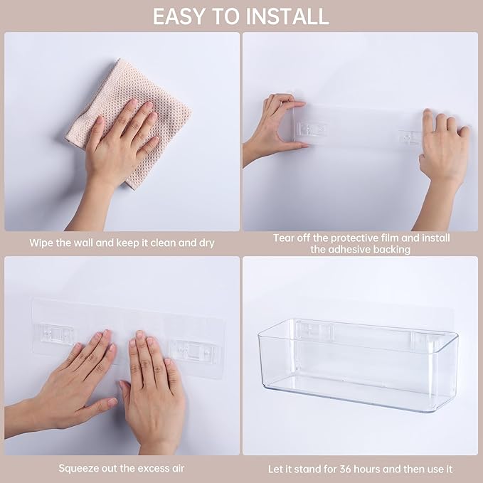 PAVSTINE 2 Pcs Clear Shower Shelf, Large Bathroom Wall Mounted Shower Caddy, No Drill Self Adhesive Bathroom Organizer with Self Adhesive Tape