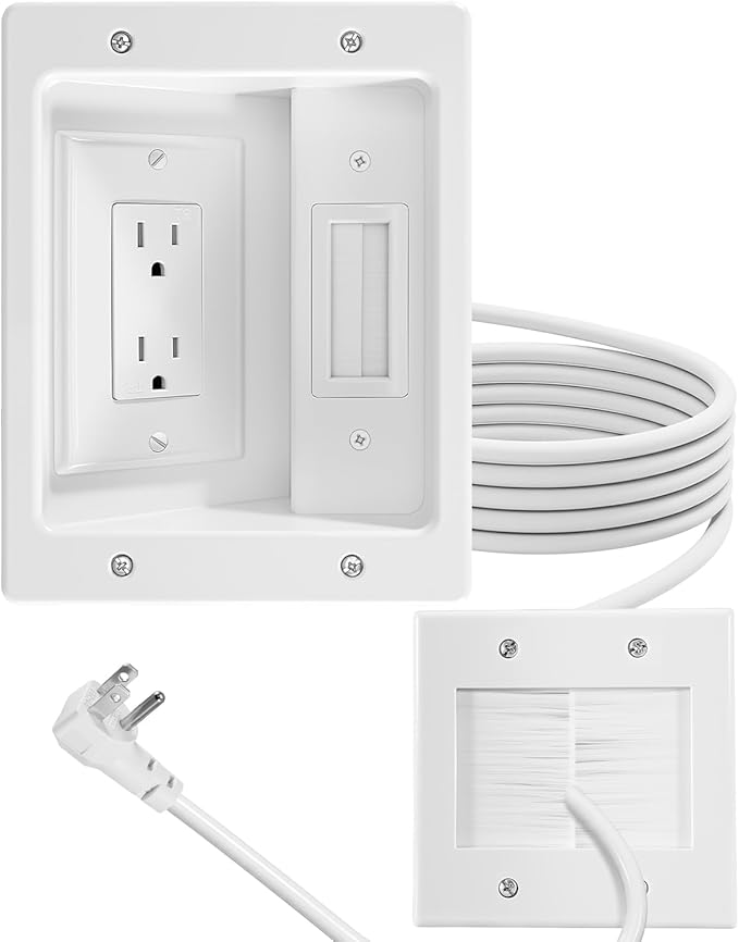 TV Cord Hider for Wall Mounted TV with Recessed Wall Outlet, In-Wall Cable Management Kit with 9.84FT, DIY Installation Kit with Hardware, for Home Theater (Only 2AC)