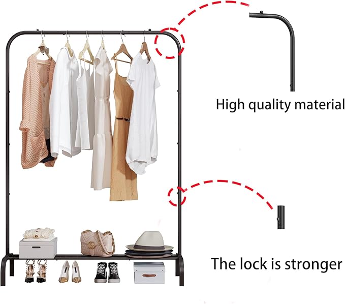 SUOERNUO Garment Rack for Hanging Clothes Rack Heavy Duty Portable with Bottom Metal Shelf Drying Coats Shirt,Black (Black)