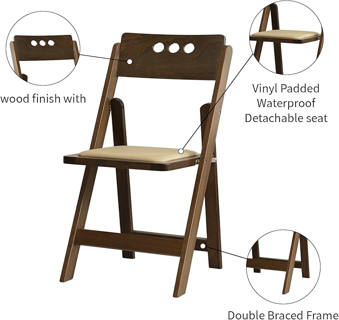 Wooden Folding Chair with Soft Cushion, Simple and Stylish, Comfortable and Durable, Suitable for Weddings, banquets and Events,no Assembly Required,Round Hole Fruitwood, Set of 2