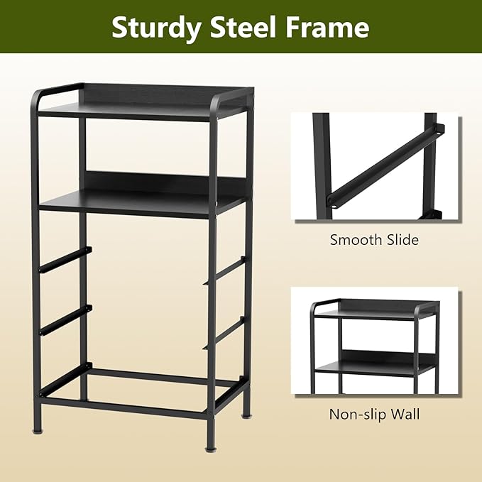 Night Stand with 3 Fabric Drawers, Bedside Table with Wood Top and 2 Tier Shelf, End Table with Storage Drawer Dresser, Small Side Table for Bedroom, Metal Frame, Black