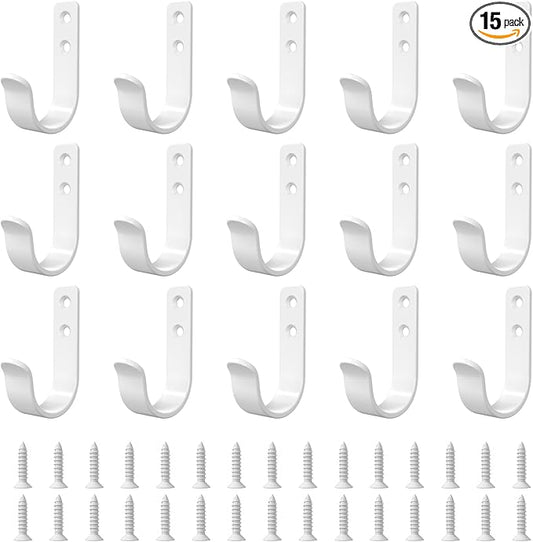 15-Pack White Metal Wall Hooks, Heavy Duty Screw-in Coat Hooks Wall Mounted for Hanging Towel, Clothing, Robe, Single Hooks for Bathroom, Entryway, Garage Organization