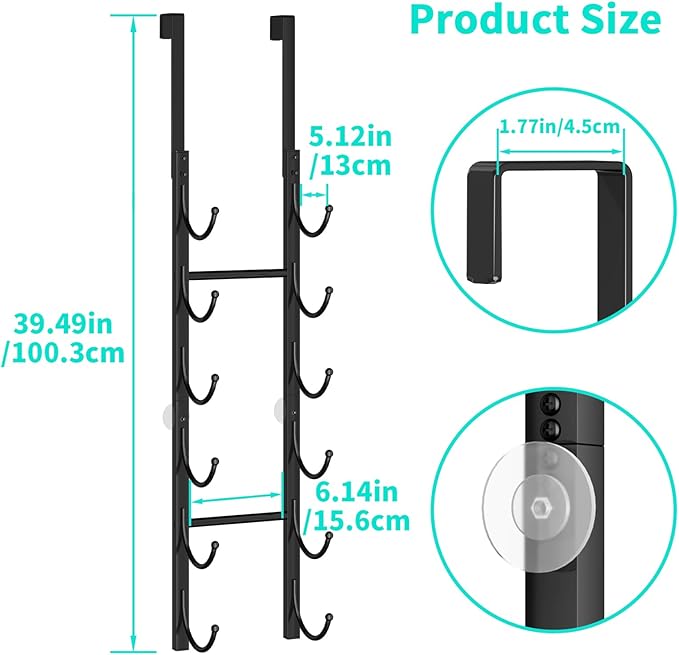 HapiRm Rolled Towel Racks for Bathroom - 6-Tier Over The Door & Wall Mounted Bathroom Towel Storage, Hanging Metal Organizer for Towels & Bath Sheets, Space Saving Rack for Bathroom, Camper, RV, Black