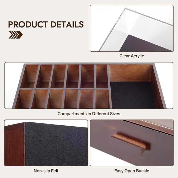 Knife Display Case, Pocket Knife Collection Display Holder, Folding Knife Wooden Showcase Display Organizer Storage with Drawers and Acrylic Cover, Surprise Gift for Men