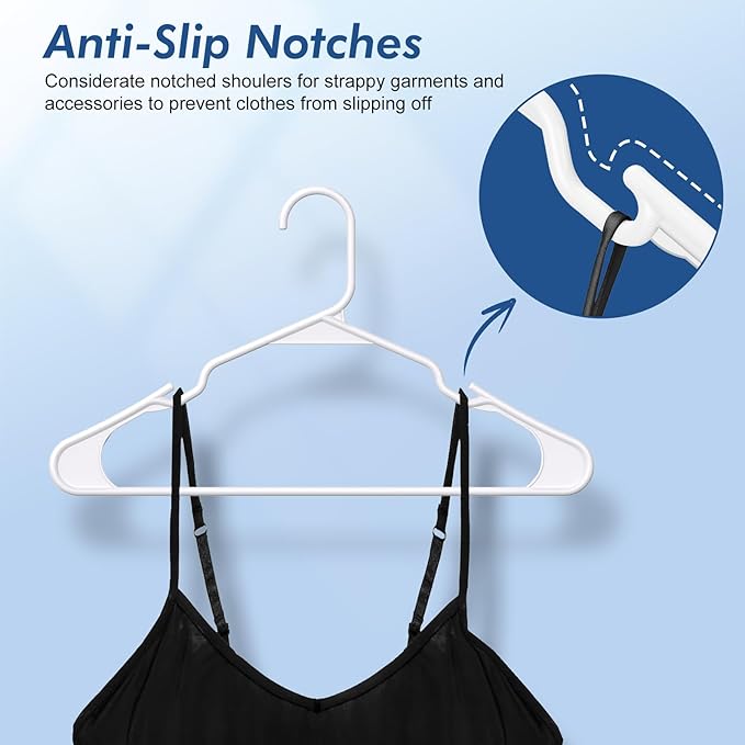 HOUSE DAY Plastic Hangers 50 Pack - White Clothes Hangers with Non-Slip Shoulder Grooves, Durable and Sturdy Coat Hanger, Space Saving Slim Design Perfect for Closet Organizers and Storage