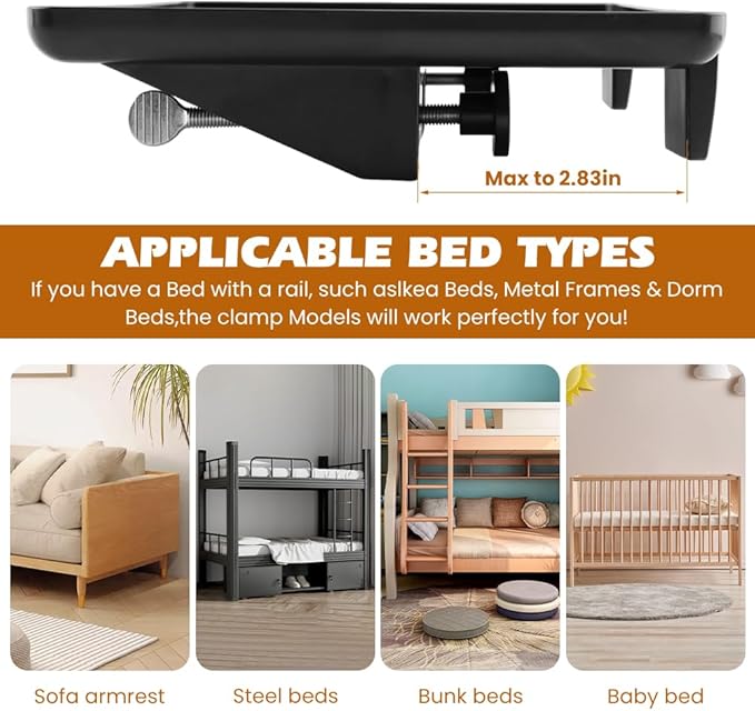 Bedside Shelf for Bunk & Loft Beds,Clip On Nightstand,Bed Side Table Tray Organizer,College Dorm Room Essentials for Girl Boy,Bedside Tray with Cable Management for Dormitory