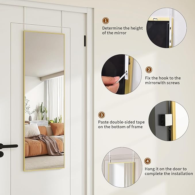 Door Mirror, Over The Door Full Length Mirror, 48"x14" Hanging Mirrors for Bedroom, Living Room, Entryway, Dorm, Gold