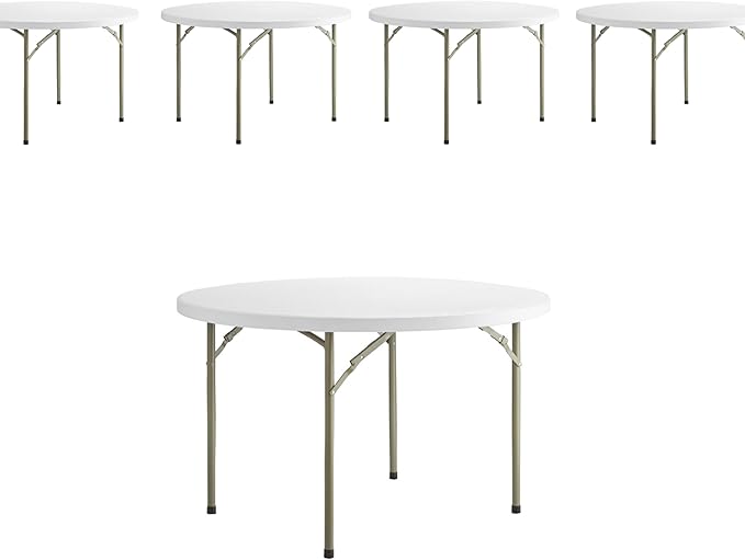 PRO&Family Commercial Round Folding Table, White Top, Powder-Coated Steel Frame, High-Impact Polyethylene Construction, Perfect for Wedding, Party, Shool, Church. (5, 48" Bi-Fold)