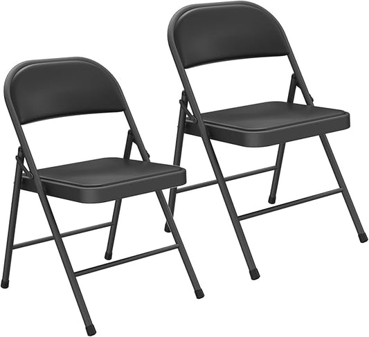 2 Pack Padded Folding Chairs, Portable Metal Foldable Chairs with Cushion, PU Leather Sturdy Indoor Outdoor Seating for Home, Office, Party, Black